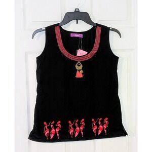 Maybell Sleeveless‎ Top Embroidered Accent Boho Chic Blouse Black Size S NWT